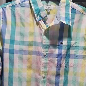 Crown & Ivy Blue and Yellow Casual Button Down Shirt